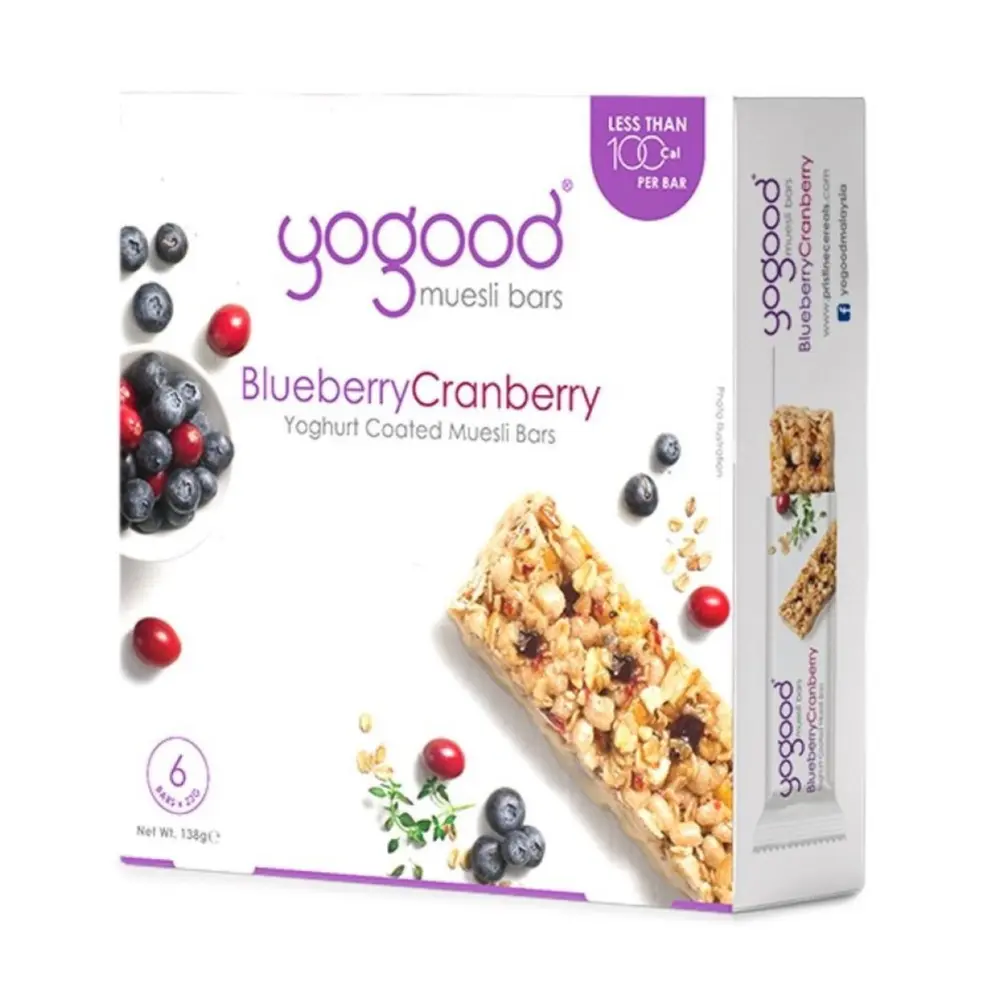 Thanh Ngũ Cốc Việt Quất & Nam Việt Quất Phủ Sữa Chua, Blueberry Cranberry, Yoghurt Coated Muesli Bars, 6 Thanh (138g) - YOGOOD
